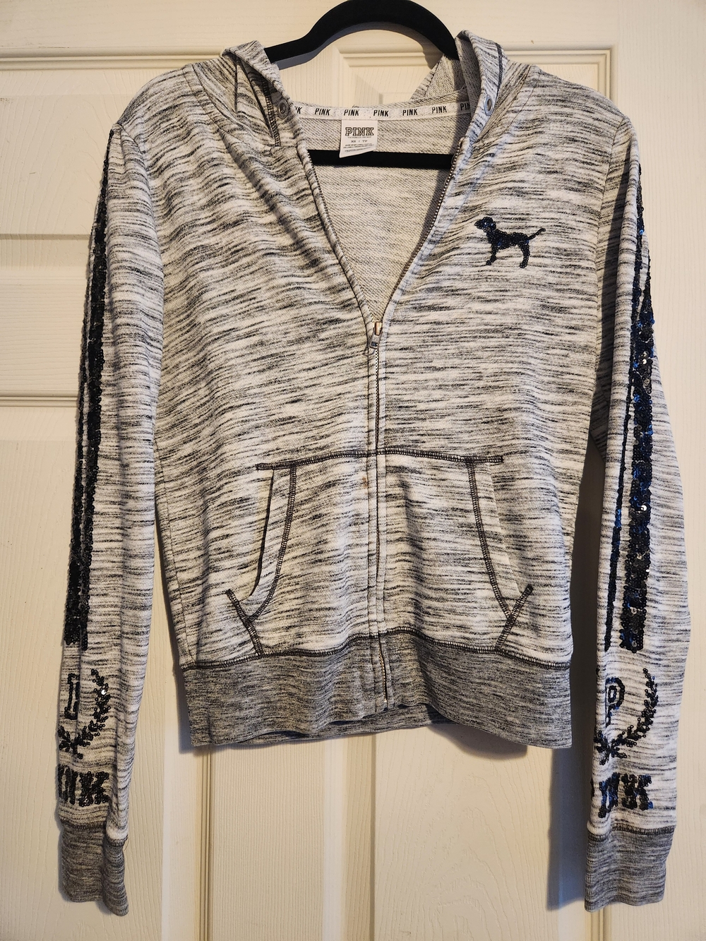 PINK Victoria's Secret Gray & White Marled Sequin Zip Hoodie